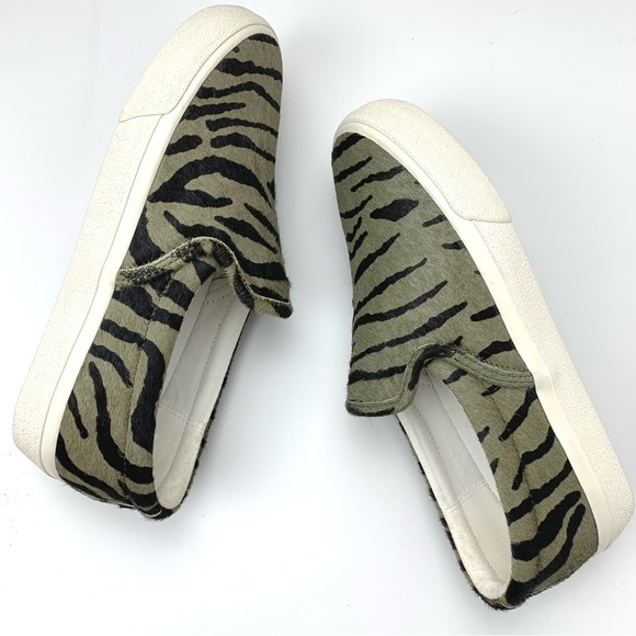 Madewell Sidewalk Slip On Sneakers in Zebra Calf Hair green black - Picture 7 of 12